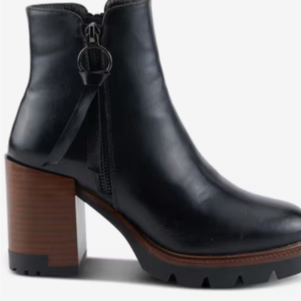 Vegan Leather Black Ankle Platform Heels